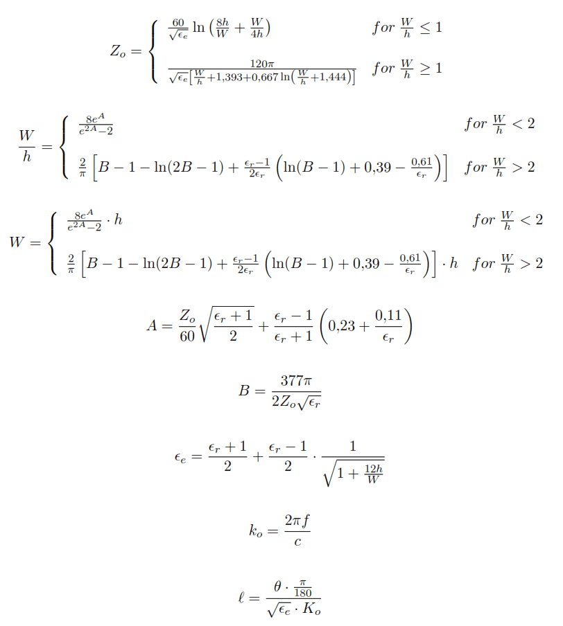 equations microstrip line